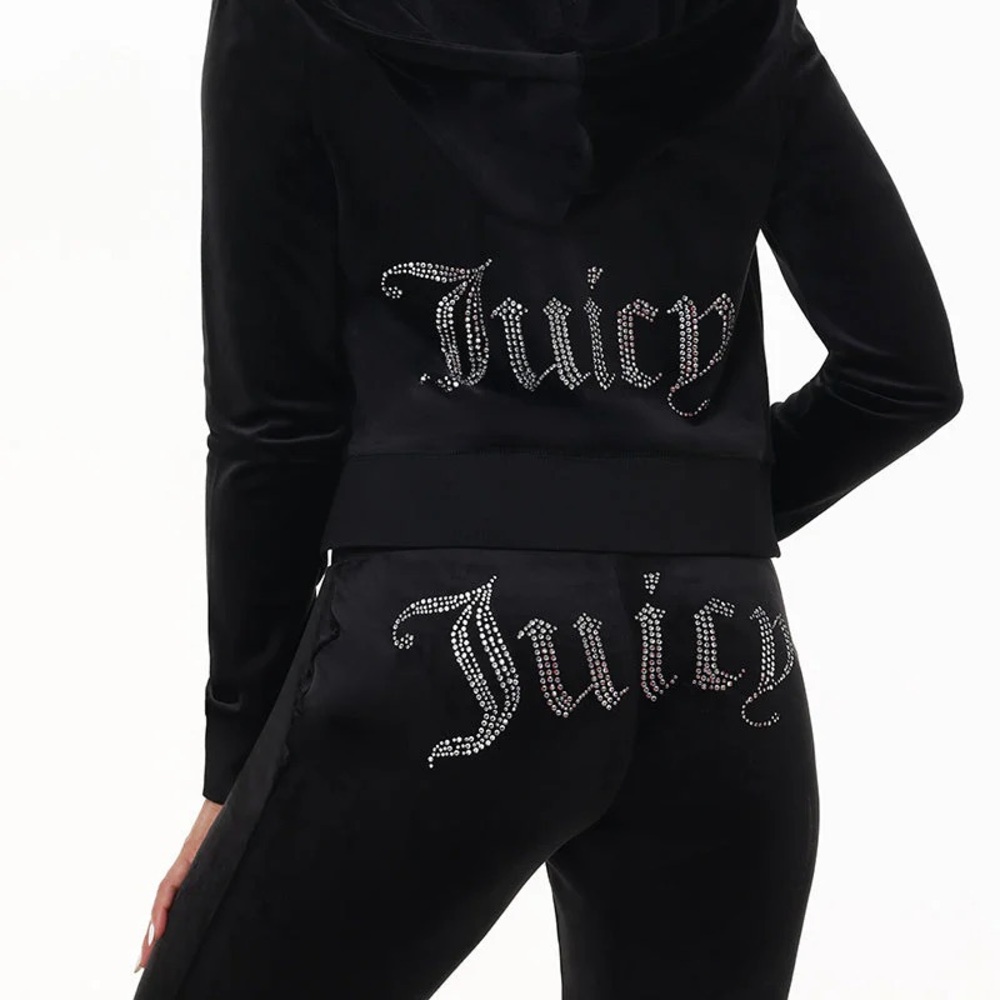 Juicy Couture OG BIG BLING VELOUR TRACK PANTS Black